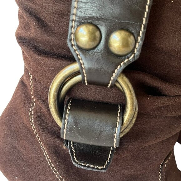 Predictions Womens 11 High Heel Brown Suede Slouchy Boots Mid Calf Boho Hippie - Picture 5 of 16